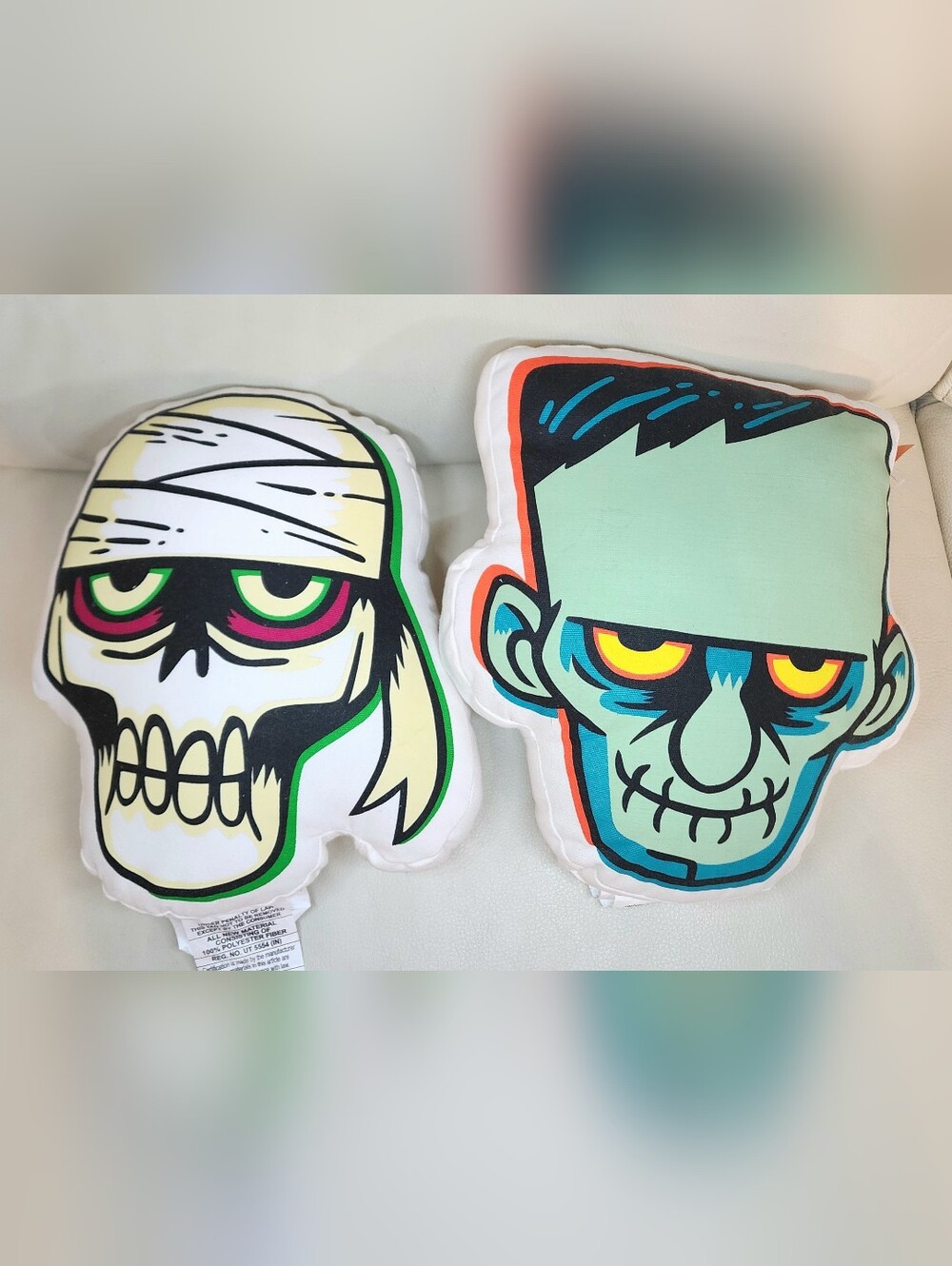 Hyde & Eek Glow in Dark Halloween Pillow Set Frankenstein &  Mummy 14in X 12